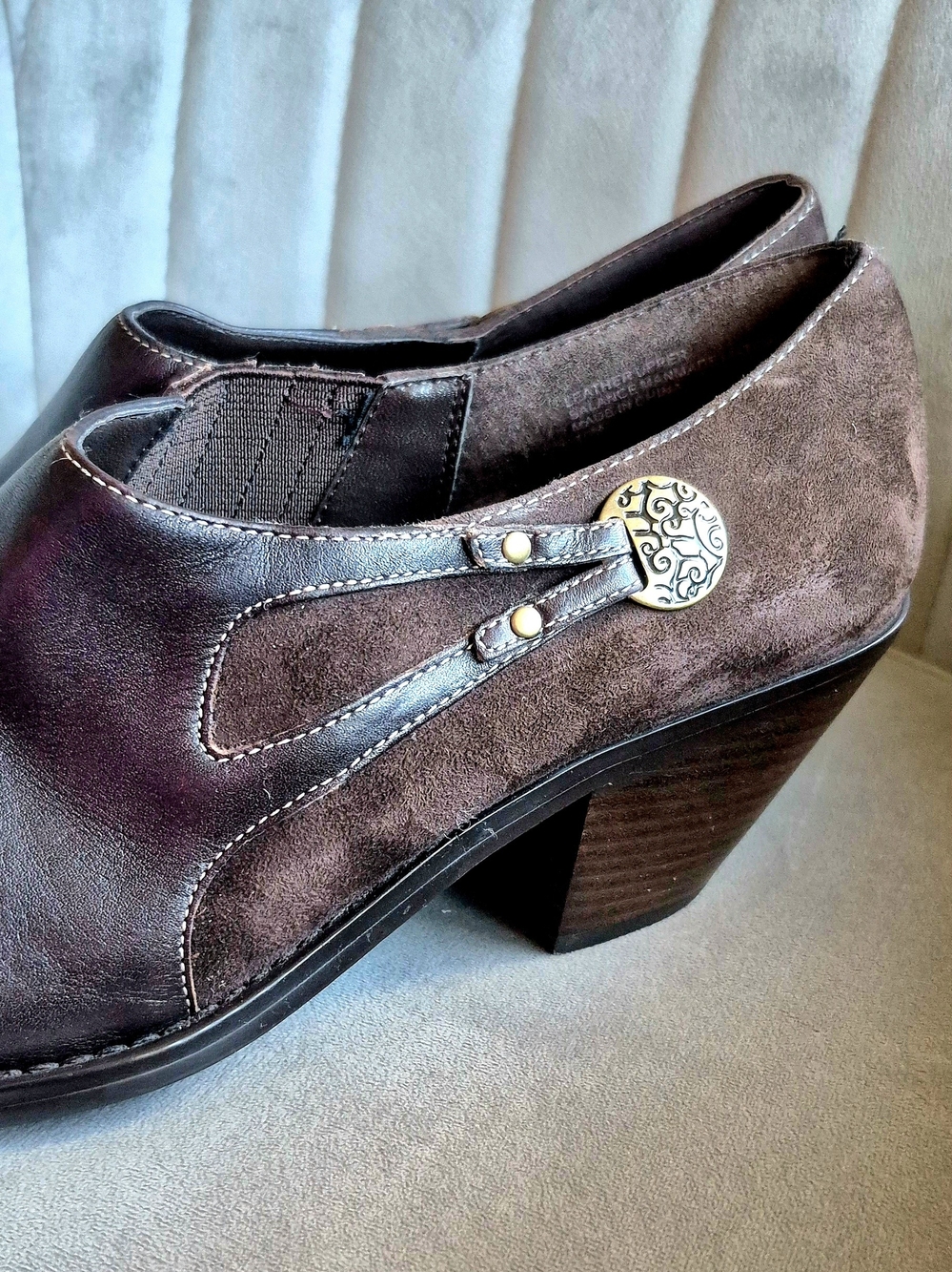 Coldwater Creek Brown Leather Ankle Booties Womens Block Heel